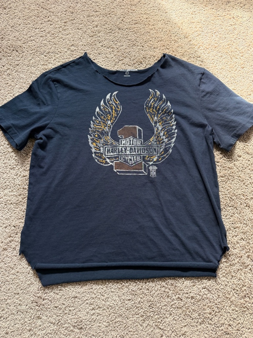 Harley-Davidson Navy Tee with Gold and White Winged Graphic